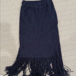 Aqua Navy Crochet Fringe Maxi Skirt